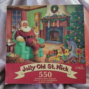 Gibson 1994 Jolly Old St. Nick 550 Interlocking Piece Jigsaw Puzzle 18 inx24 in
